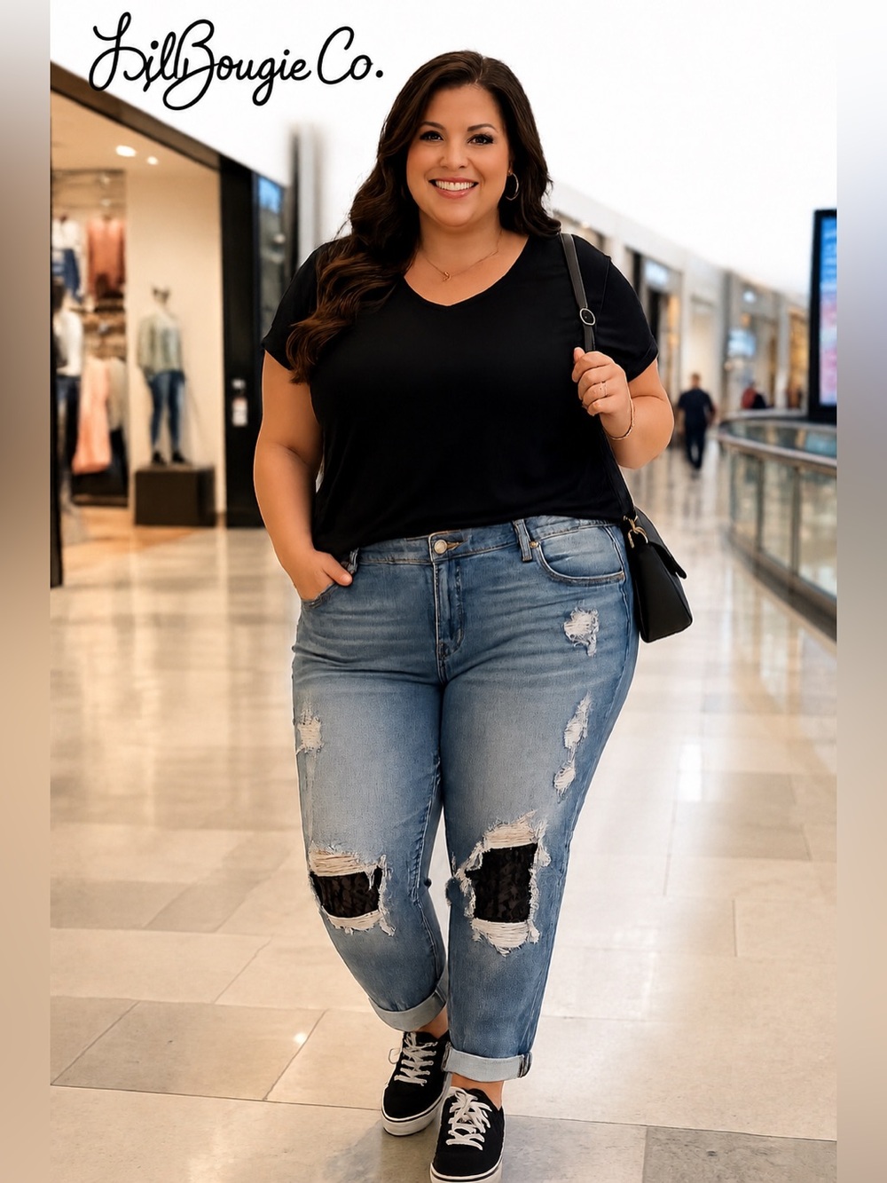 NWT Torrid Boyfriend Jeans Distressed Fishnet Cuffed Denim Blue | Size 18 |